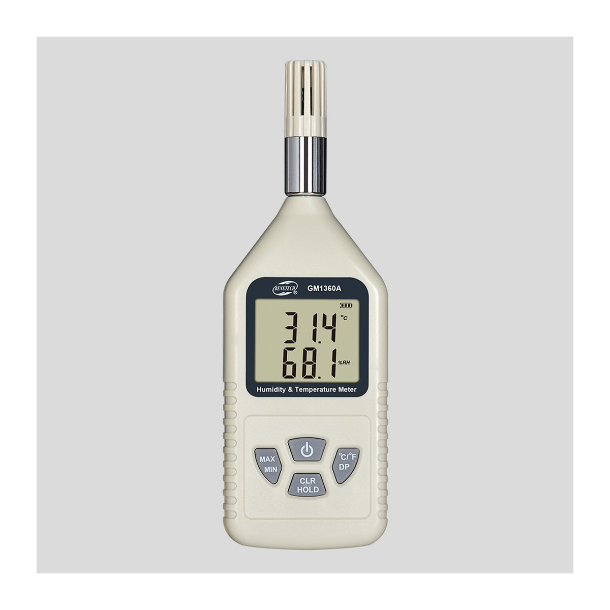 BENETECH GM1360A humidity and temperature meter main view English UI USB dew point