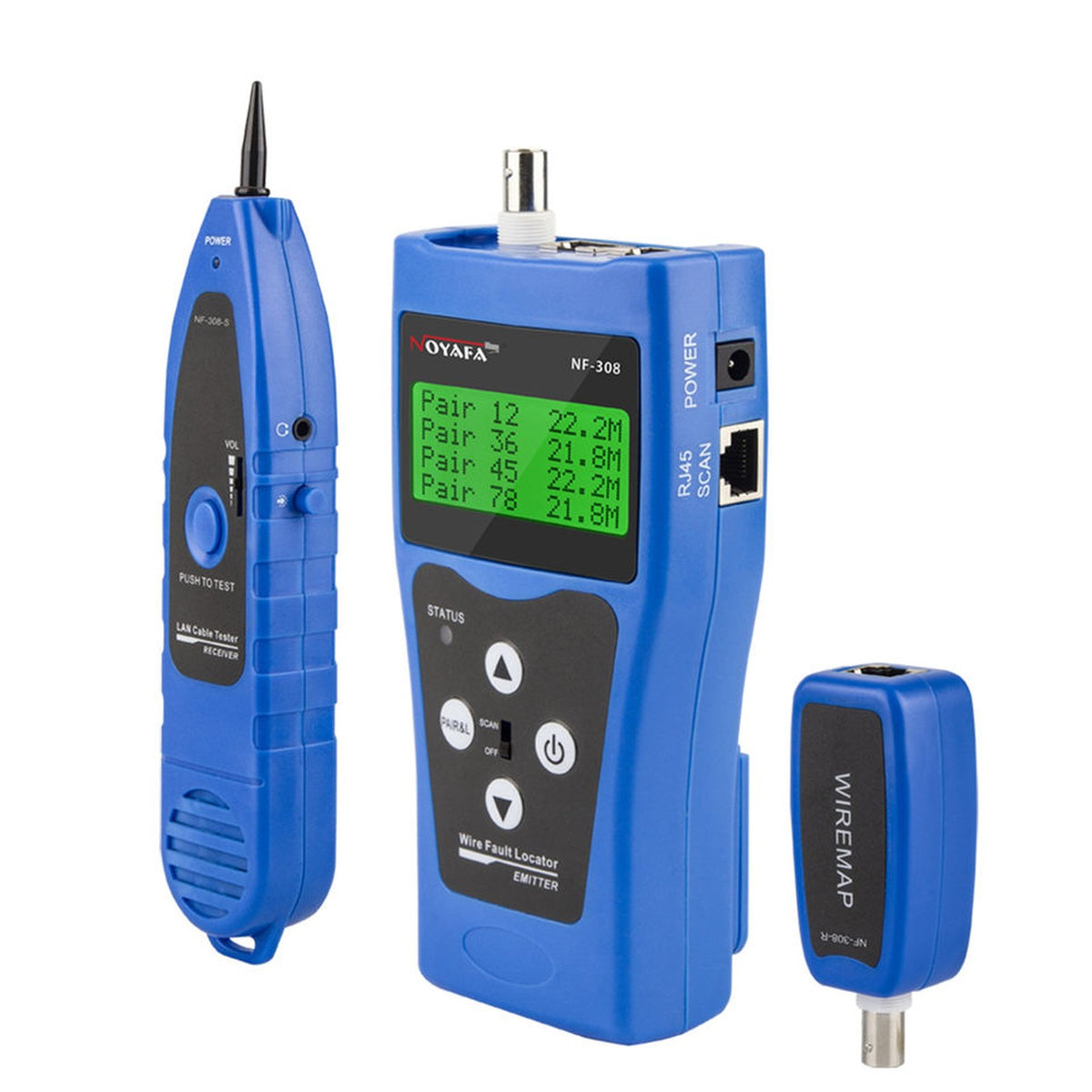NOYAFA NF-308 wire fault locator kit emitter receiver remote English UI blue