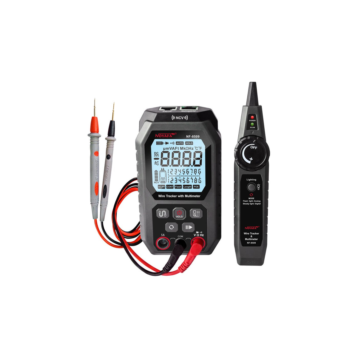 NOYAFA NF-8509 kit Transmitter Receiver test leads grey shell English UI
