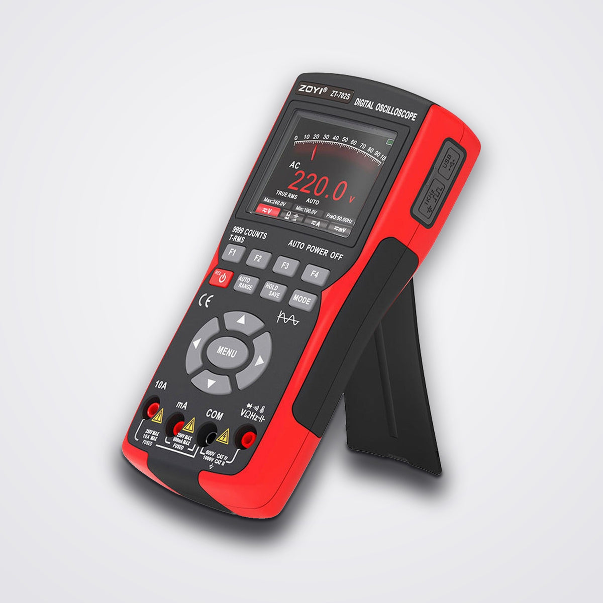 ZT-702S Handheld Oscilloscope Multimeter, 10MHz Digital Oscilloscope, 2.8in Colour Screen, 9999 Count