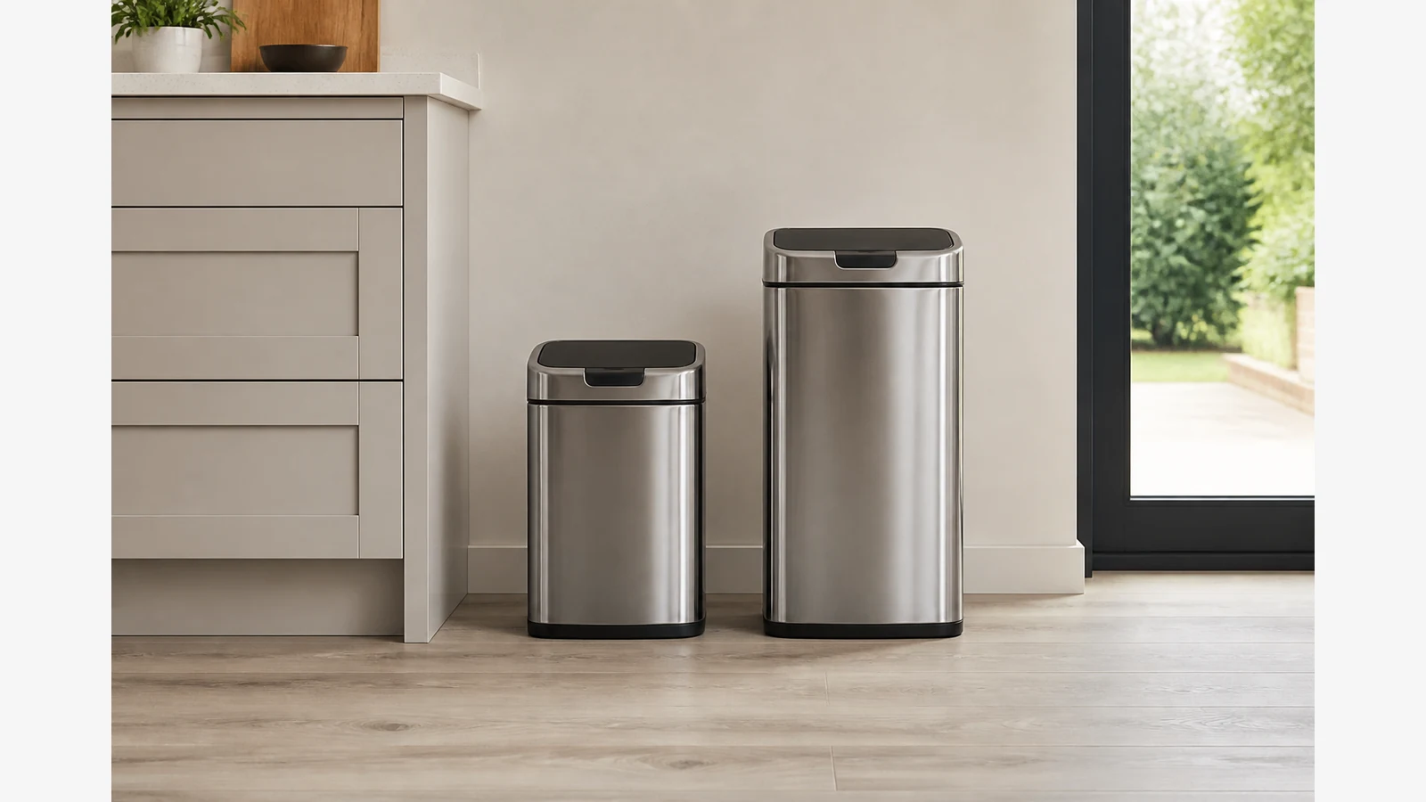 Comparison of 9 litre and 20 litre stainless sensor kitchen bins