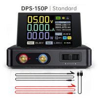 FNIRSI DPS-150P DC power supply with test leads and USB-C cable