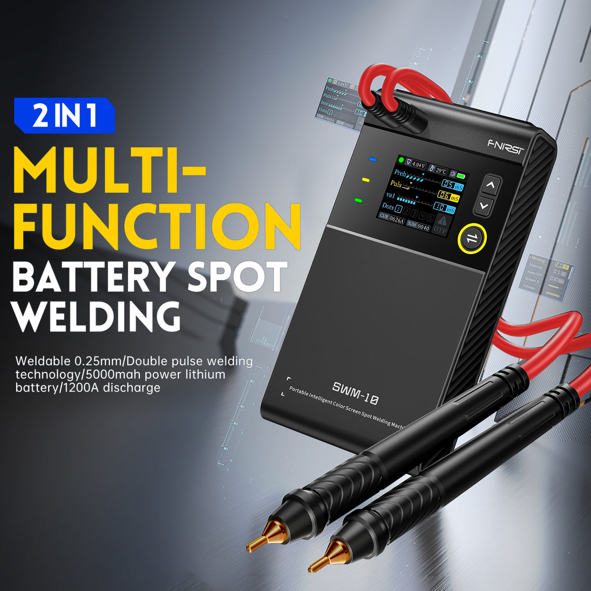 FNIRSI SWM-10 portable battery spot welder with welding pens
