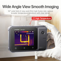 FNIRSI TDM-120P thermal imaging multimeter held in hand, wide-angle thermal view