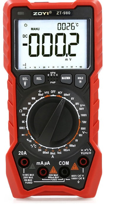 ZOYI ZT-980 red digital multimeter front