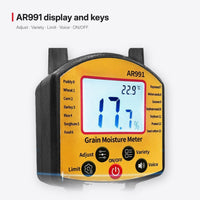 AR991 Grain Moisture Meter, Pin-Type Grain Moisture Tester with Two Long Probes, 5-51%