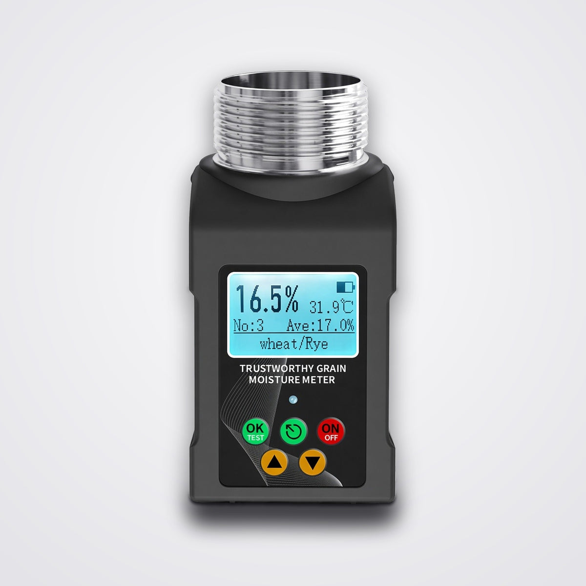 Grain moisture meter with screw-cup and blue LCD