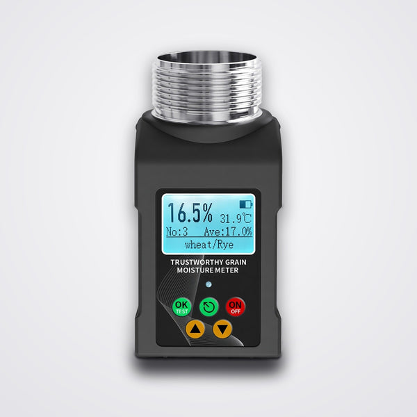 Grain moisture meter with screw-cup and blue LCD