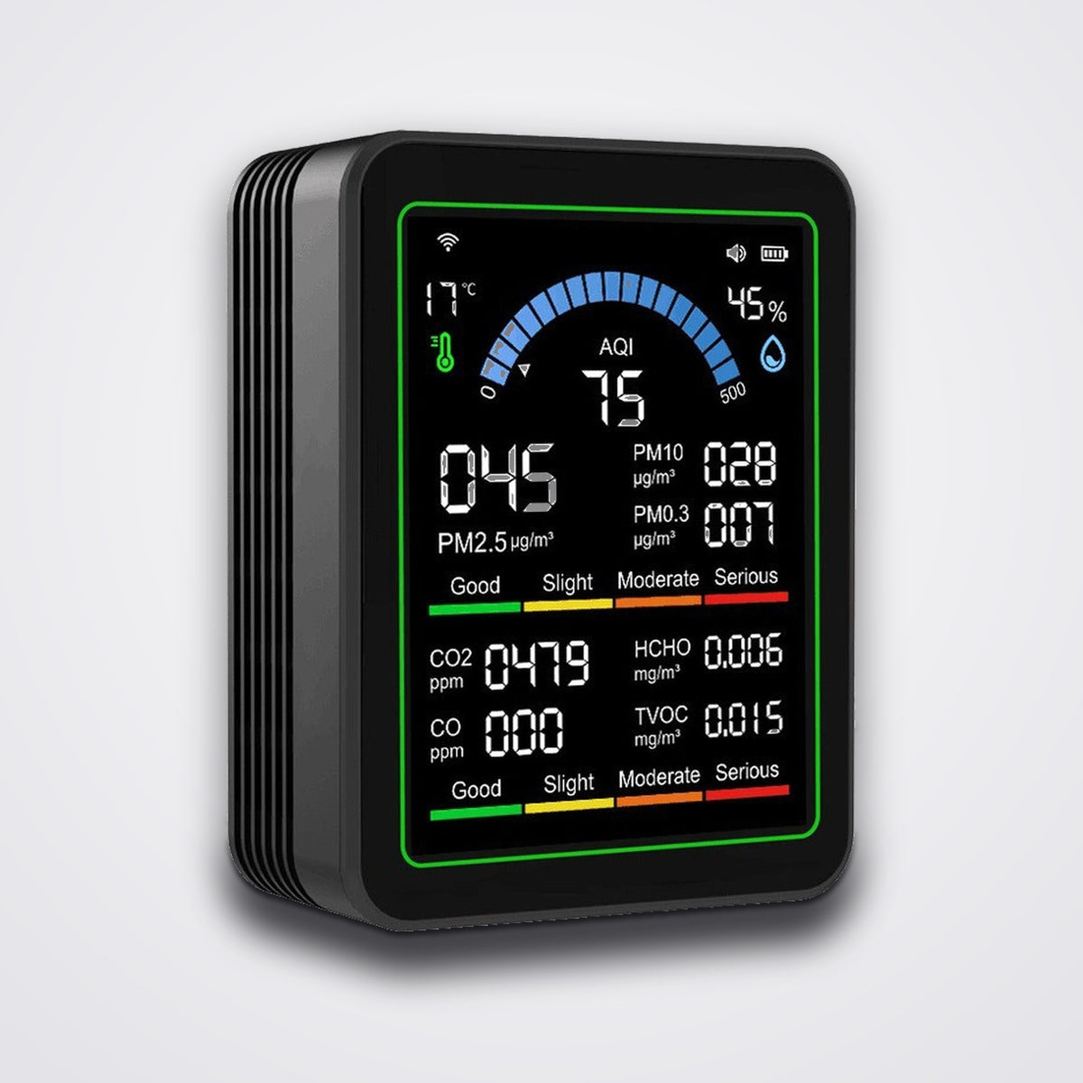 ZN-MT13 WiFi Air Quality Monitor Indoor - CO2, PM2.5, HCHO, TVOC Air Quality Tester for House, Black